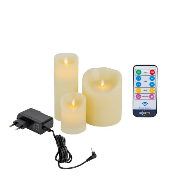 LED-Wachskerzen-Set – 3 Kerzen warmweiß – aufladbar – DORSETTO