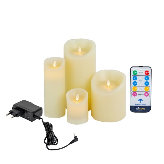 LED-Wachskerzen-Set – 4 Kerzen warmweiß – aufladbar – DORSETTO