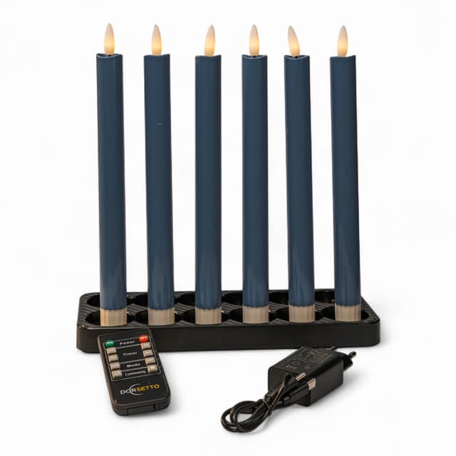 LED-Stabkerzen Blau 250 mm – 6er-Set, wiederaufladbar, dimmbar und mit Fernbedienung
