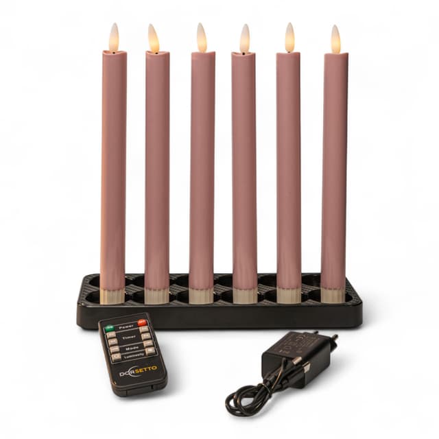 LED-Stabkerzen Rosa 250 mm – 6er-Set, wiederaufladbar, dimmbar und mit Fernbedienung