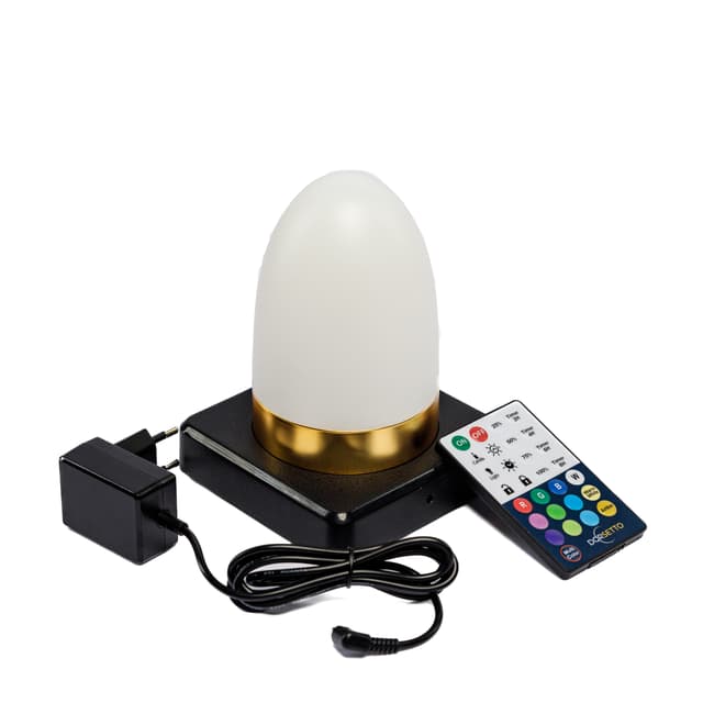 Tischlampe DORSETTO wiederaufladbar 105 Stunden – wasserdicht – oval – Weiß Gold – mit Fernbedienung