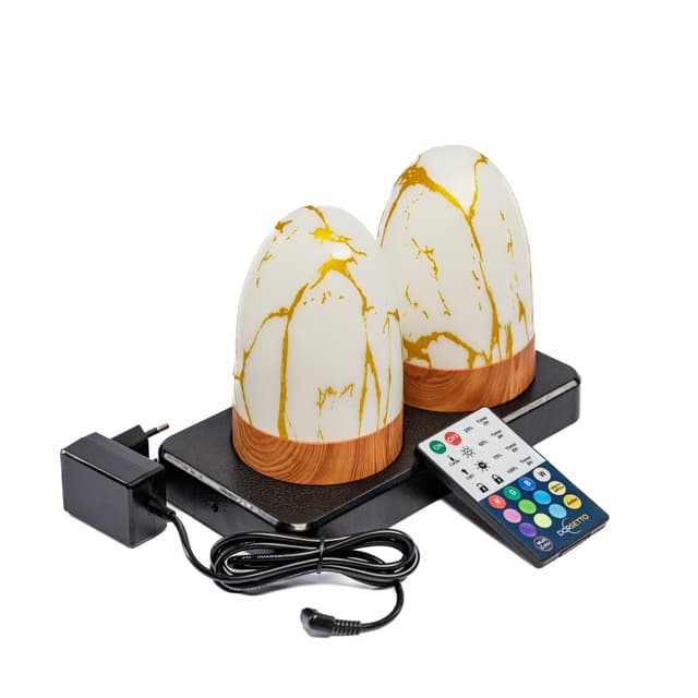 Tischlampe DORSETTO wiederaufladbar 105 Stunden – wasserdicht – 2er-Set – oval – Marmor Gold – mit Fernbedienung