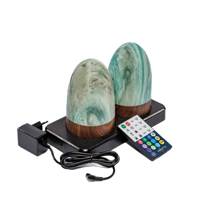 DORSETTO Tischlampen-Set wiederaufladbar 105 Stunden – wasserdicht – 2er-Set oval – Marmor Grün Holzoptik Grau Gold – mit Fernbedienung
