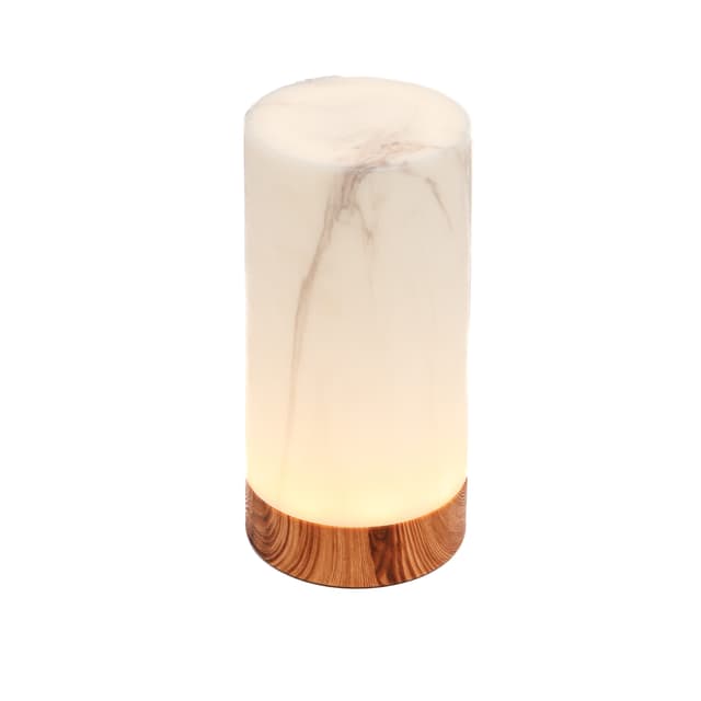 DORSETTO Tischlampe wiederaufladbar 105 Stunden – wasserdicht – zylindrisch – Marmor Weiß Grau Holzoptik – mit Fernbedienung