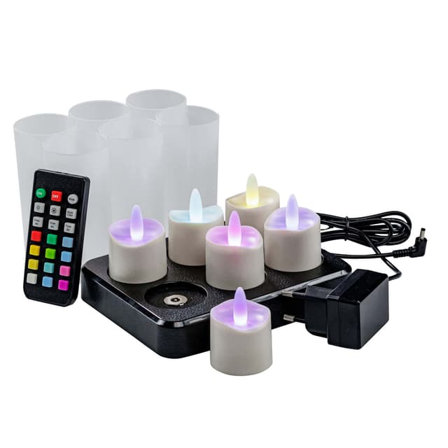 RGB LED-Teelichter wasserdicht, bis zu 160 Stunden, wiederaufladbar (6 Stück) mit Fernbedienung