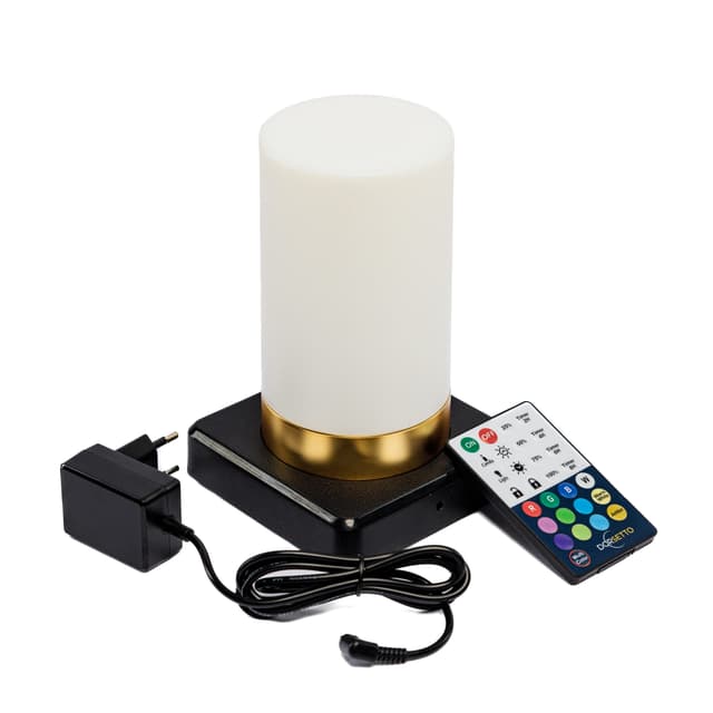 Tischlampe DORSETTO wiederaufladbar 105 Stunden – wasserdicht – zylindrisch – Weiß Gold – mit Fernbedienung