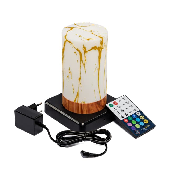 Tischlampe DORSETTO wiederaufladbar 105 Stunden – wasserdicht – Zylinderform – Marmor Gold Holzoptik – mit Fernbedienung