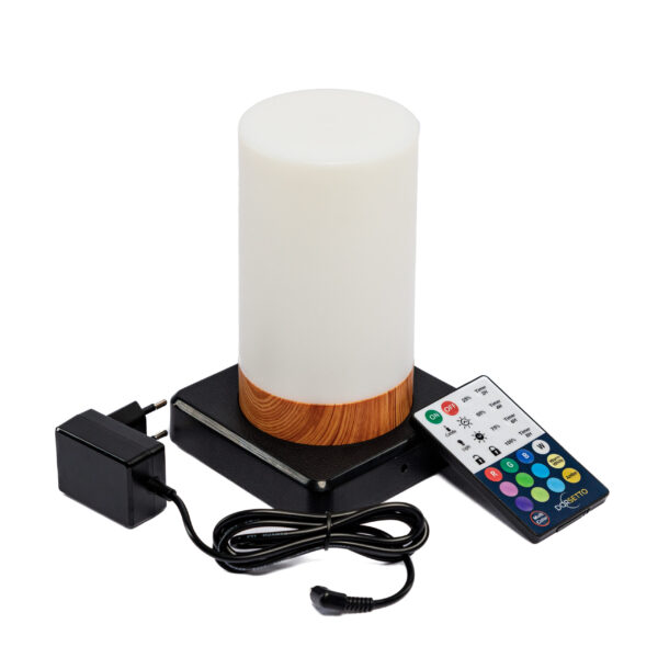 De oplaadbare Tafellamp DORSETTO (set van 2, 105 uur, wit houtlook, cilindervorm) is waterdicht en wordt geleverd met afstandsbediening. Ideaal voor stijlvolle verlichting in elke ruimte.