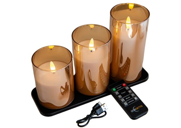 Breng sfeer in huis met de DORSETTO oplaadbare led kaarsen set (3 stuks, 105 uur brandtijd, met afstandsbediening). Geniet langdurig van gezellige verlichting dankzij geavanceerde technologie en elegant design.