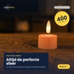 Wiederaufladbare LED-Teelichter in zartem Rosa (12er-Pack) leuchten bis zu 400 Stunden lang mit einer realistischen Flamme. Sie sind ideal für den Einsatz zu Hause oder in der Gastronomie und werden mit einer Fernbedienung geliefert. "Altijd de perfecte sfeer." Shop nu Taste sichtbar.